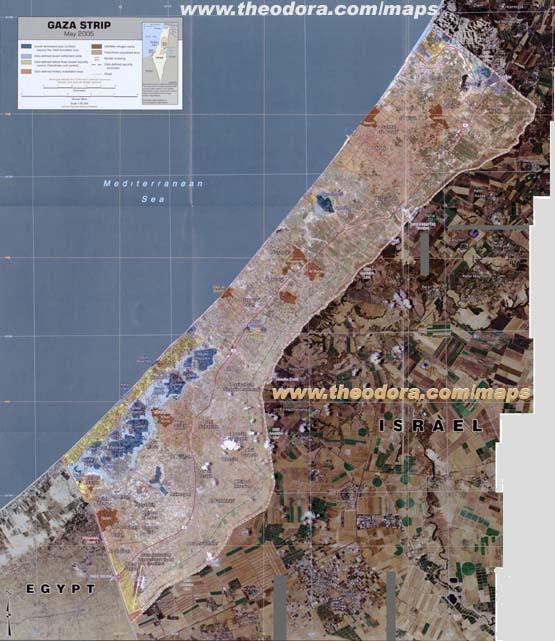 Detailed anotated aerial photographic montage map of Gaza Strip