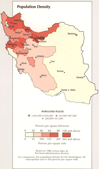 Iran Population Density Map 2839