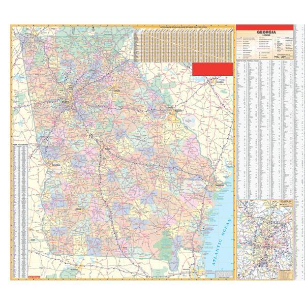 Deluxe Laminated Wall Map of Georgia State 60