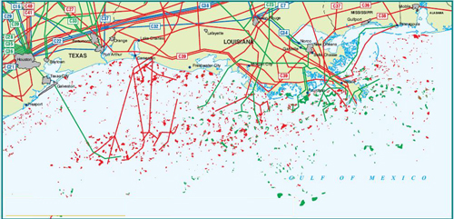 United States Gulf of Mexico oil, gas and products pipelines map - Click on map to enlarge