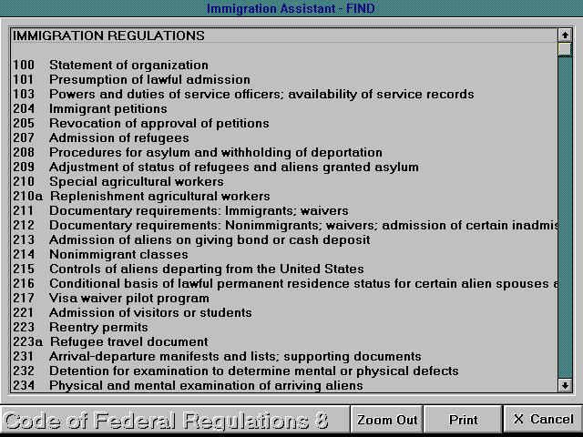 Immigration Assistant Topics Screen