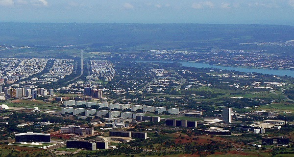 Monumental axis, with National Congress and Three Powers Plaza at right, Brasilia, Brazil photo