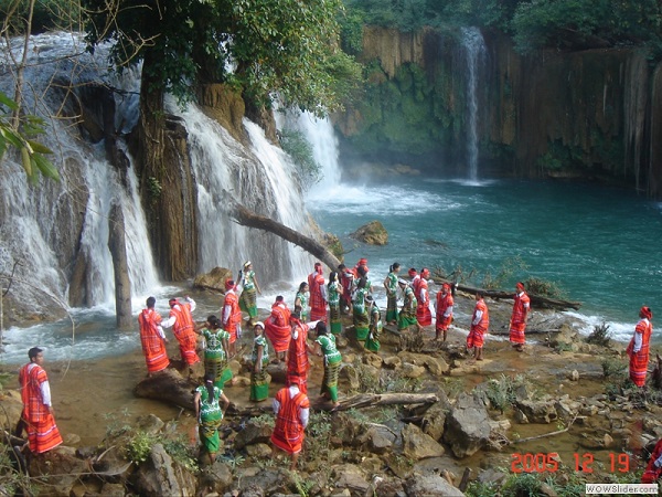 Kayin traditional festival, Kyonhtaw waterfalls, Myanmar photo