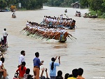 Leg rowing boat race, Inlay lake, Myanmar (Burma) Photo