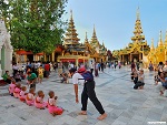 Novice Buddhist nuns at Shwedagon pagoda, Yangon, Myanmar (Burma) Photo