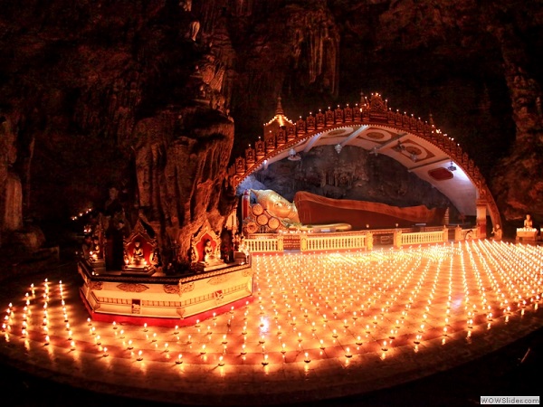 Oil lamps in Thadingyut pwe, Mandalay, Myanmar photo