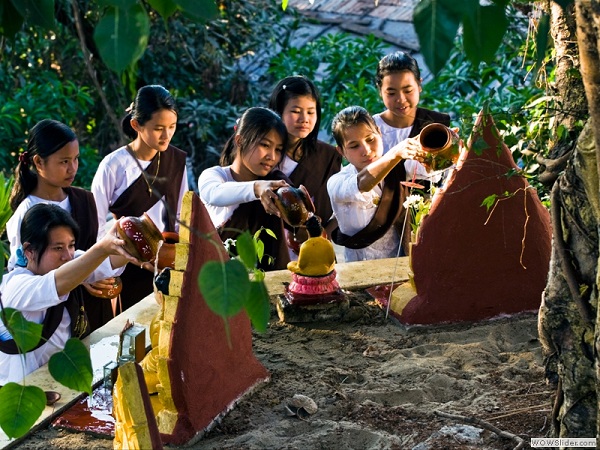 Pouring water to the Boddhi tree, Myanmar photo