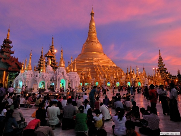 Shwedagon pagoda at sunset, Yangon, Myanmar photo