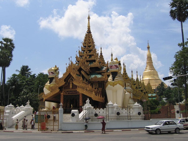 Southern entrance of Swedagon pagoda, Yangon, Myanmar photo