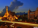 Sule pagoda at night, Yangon, Myanmar (Burma) Photo