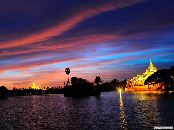 View of Yangon from the waterside, Myanmar photo