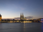 Cologne, Rhine: panorama at night, Germany photo