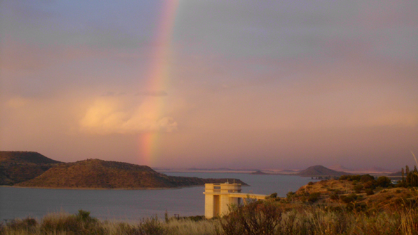 Scenery with rainbow, Gariep Lake, South Africa photo